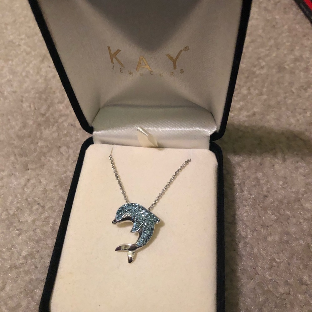 Swarovski blue crystal dolphin on silver chain